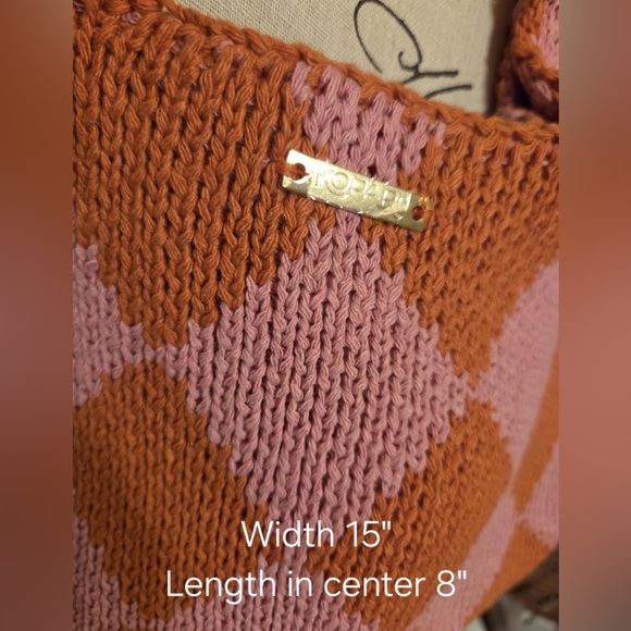 Pink and Orange Argyle Knit Women's Bag - Picture 2 of 4